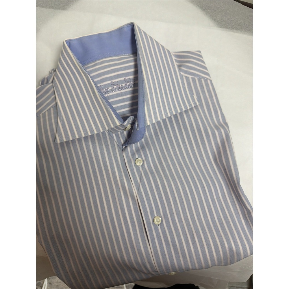 Ben Barber Men's Button Down Shirt Size L Long Sleeve Cotton 16.5 -34-35 Blue